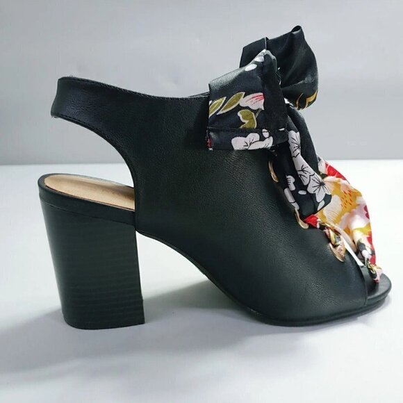 Bamboo Crave Black With Satin RIBBON Tie Block Heels Pretty Sandals Size 5.5 - Picture 6 of 10